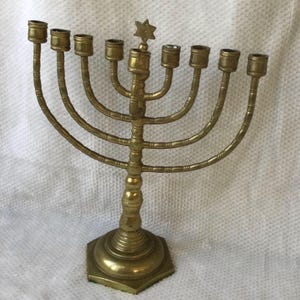 Vintage Brass Menorah with Star of David - Hanukkah Candelabra