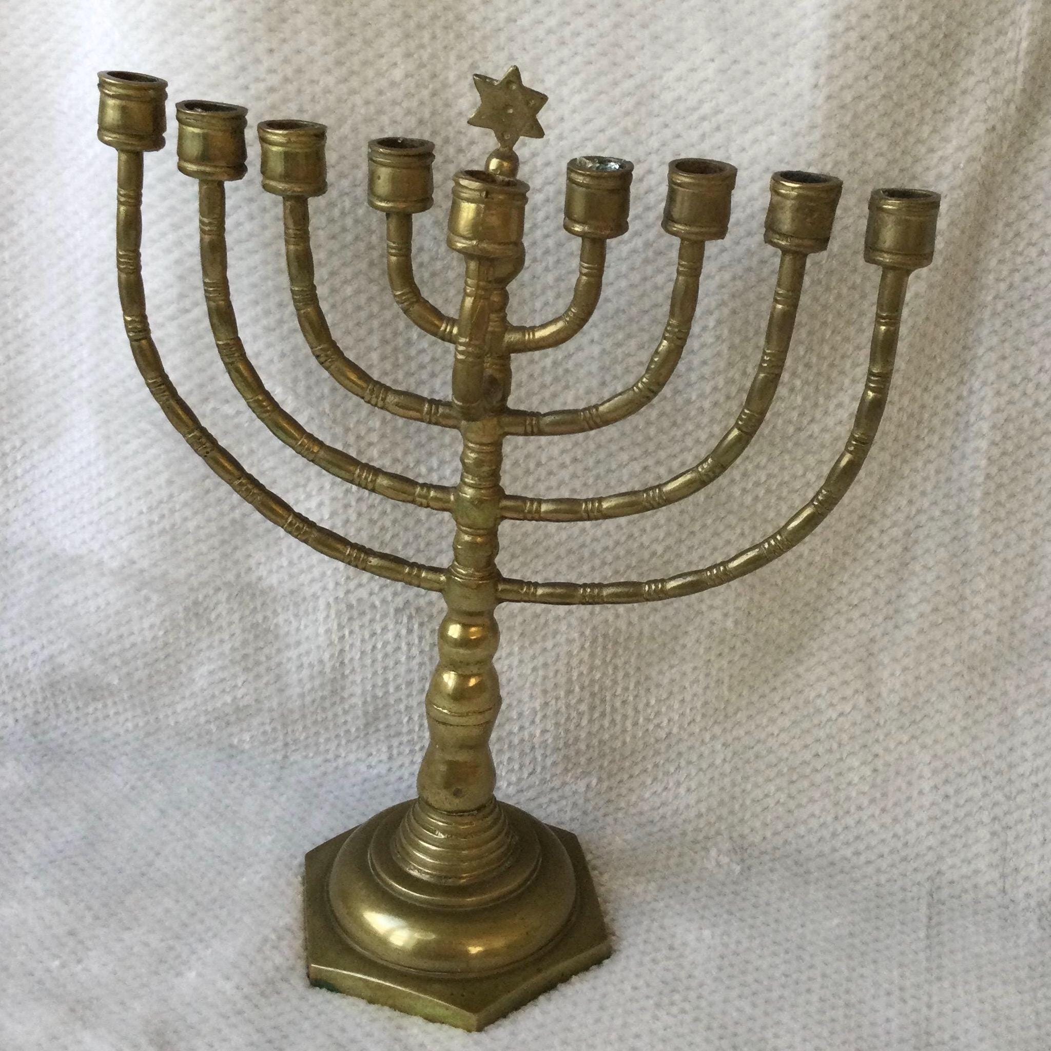 Vintage Brass Menorah with Star of David - Hanukkah Candelabra