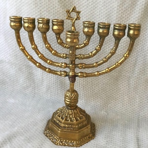 Vintage Brass Hanukkah Menorah: 9-Branch Jewish Candelabra