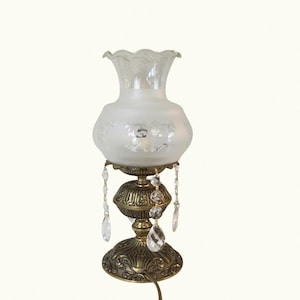 Vintage Crystal Table Lamp: Rococo Brass Bedside Light