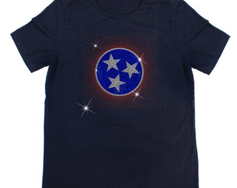 T-shirt strass scintillant drapeau Tennessee, pays, t-shirt strass, T-shirt scintillant, éblouissant, cadeau pour elle, cadeau pour lui