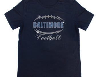 Baltimore Football Sparkle strass T-shirt, voetbal, strass T-shirt, sprankelend, bedazzled T-shirt, cadeau voor haar, cadeau voor hem