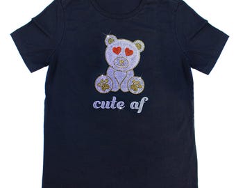 Cute AF Bear Sparkle Rhinestone T-Shirt, Rhinestone Tee, Sparkly, Bedazzled T-shirt, Gift For Her, Gift For Him