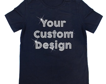 Votre logo ici T-shirt avec strass, T-shirt avec strass scintillant, T-shirt avec strass, Chemises avec strass personnalisées, Motifs personnalisés avec strass