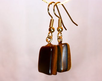 Earrings Tigers Eye Gold Hypoallergenic Loops
