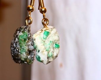 Emerald Crystal Earrings Rare Crabtree Matrix Gold Hypoallergenic Loops