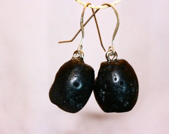Earrings Apache Tears Solid Sterling Silver Loops