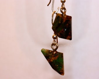 Earrings Gem Emerald Matrix Solid Sterling Silver Loops