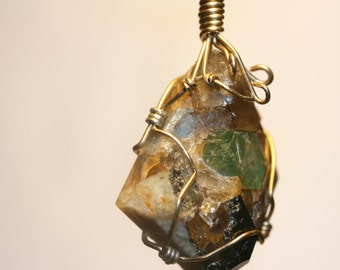 Emerald Pendant With Black Tourmaline Rare Crabtree Gold Filled Wire