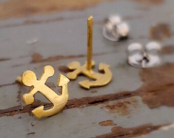 Tiny anchor earrings in silver or brass