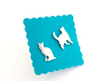 Tiny kitty combo earrings in silver or brass