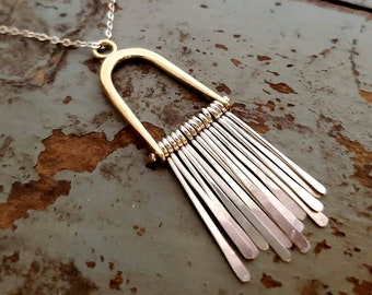 Fringe necklace in brass and silver