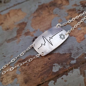 Heart beat medical alert bracelet with or without alert stamp