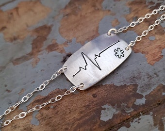 Heart beat medical alert bracelet with or without alert stamp