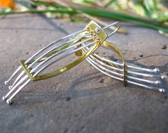 Harp Earrings in silver and brass