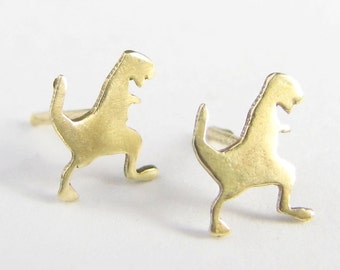 T Rex, Dinosaur Stud Earrings, Tiny in Brass