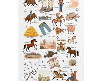 Cowgirl ABC Print, Country Western Nursery, Playroom Wall Art