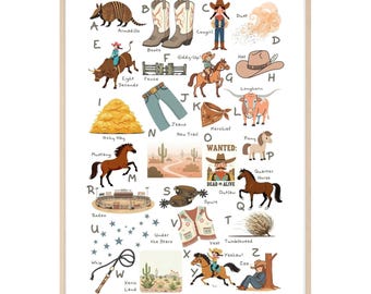 Cowgirl Alphabet Print, Western Nursery Art (Digital Download)