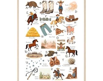 Cowboy Alphabet Print, Western Nursery Decor (Digital Download)