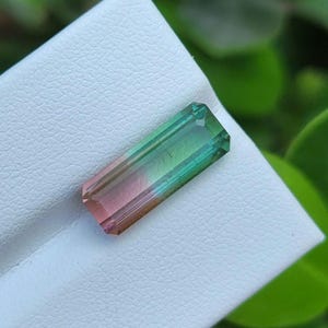 Natural Bi_color watermelon tourmaline faceted rectangle cut loose gemstone untreated