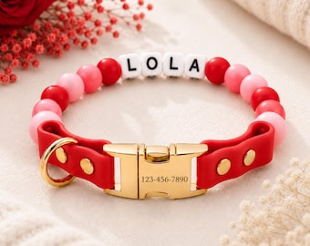 Custom Beaded Dog Collar with Name & Phone Number, Personalized Colorful Pet Collar for Dogs, Silicone Bead Puppy Collar