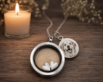 Personalized Pet Keepsake Necklace with Photo & Engraved Charm, Memorial Jewelry for Ashes or Fur