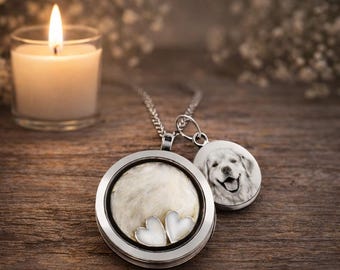 Personalized Pet Keepsake Necklace with Photo & Engraved Charm, Memorial Jewelry Gift for Pet Loss, Ashes or Fur Holder