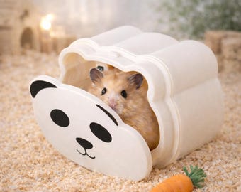 Cute Panda Hamster Hideout – Cozy Magnetic Hamster House for Syrian & Dwarf Hamsters, Cage Accessory