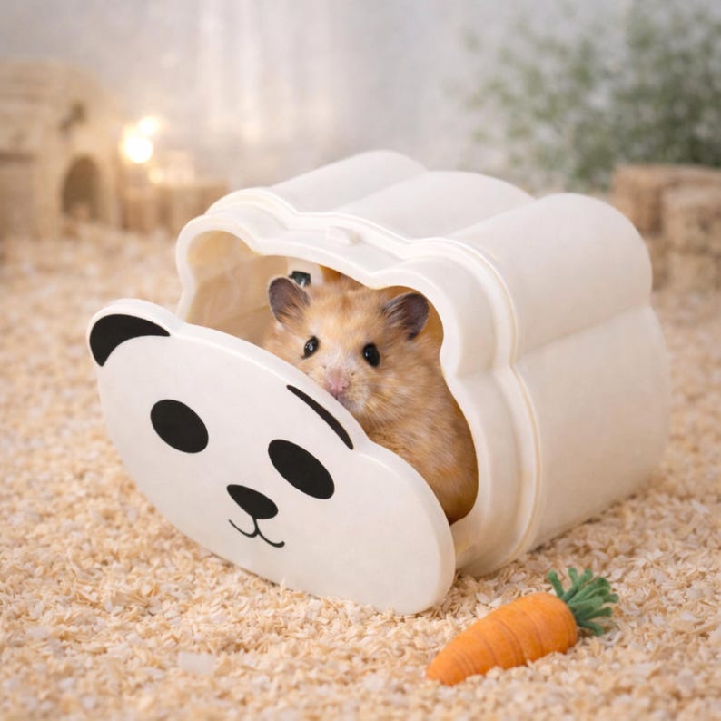 Cute Panda Hamster Hideout – Cozy Magnetic Hamster House for Syrian & Dwarf Hamsters, Cage Accessory Bild 1