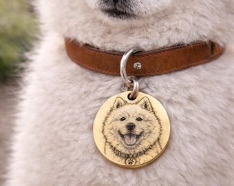 Personalized Pet Portrait ID Tag – Custom Engraved Dog, Cat & Small Animal Name Tag Keychain