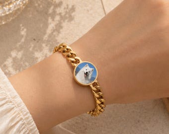 Custom Pet Photo Bracelet, Personalized Dog Cat Memorial Gift, Stainless Steel Keepsake Jewelry