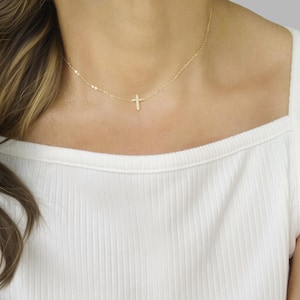 Tiny Cross Necklace, Gold Dainty Cross Necklace, Delicate Small Pendant, Minimalist Jewelry Gift for Her, Everyday Wear