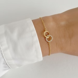 Pulsera de círculos entrelazados, plata de ley, chapada en oro de 14k, joyería de eslabones delicados