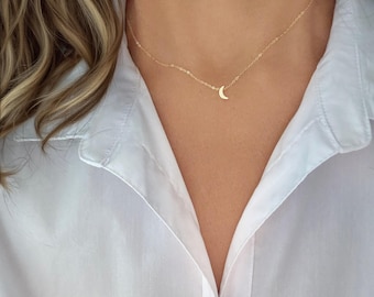 Dainty Crescent Moon Necklace: Sterling Silver or Gold Celestial Pendant