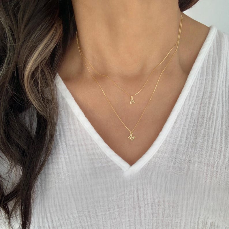 Custom Tiny Letter, Delicate Letter Necklace, Minimalist Initial Jewelry, Chic Modern Pendant for Personal Touch, initial gold Necklace image 11