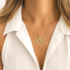 Gold Filled Daisy Pendant Necklace, Boho Floral Jewelry, Minimalist Layering Necklace, Dainty Flower Gift For Her, Everyday Wear