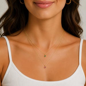 Dainty Birthstone Necklace • 925 Sterling Silver 14k Gold Plated Pendant