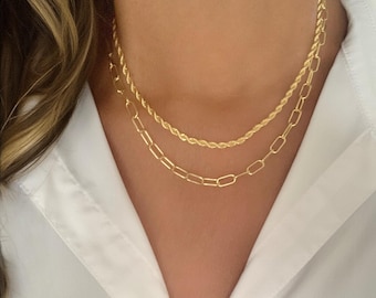 Layered gold chain necklace  | Thick, link & rope styles.