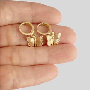 Butterfly Huggie Earrings Gold Filled, Small Hoop Earrings, Dainty Gold Butterfly Jewelry, Lightweight Gift for Her.