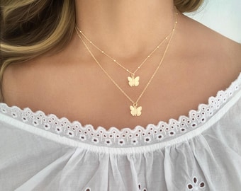 Gold Butterfly Pendant Necklace: Dainty Delicate Jewelry