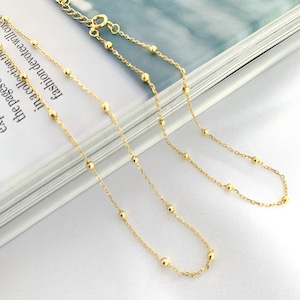 Dainty Gold Filled Satellite Necklace, Beaded Choker, Minimalist Layering Jewelry, Tiny Gold Chain, Everyday Elegant Gift for Her