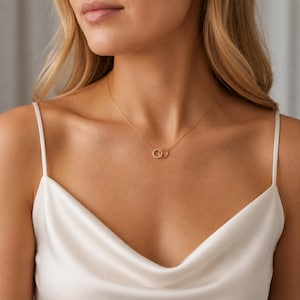 Halsband med sammankopplade cirklar, sterlingsilver, 14k guldplätering, elegant hänge