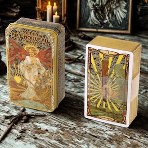Golden Art Nouveau Tarot Deck in Tin Box, Luxury Edition, Gold Edged, 78 Card Set (Reprint edition)