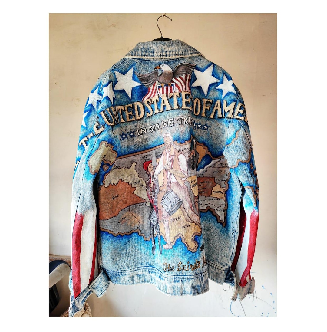 Handpainted Denim Jacket: Tony Alamo USA Flag Design - Etsy