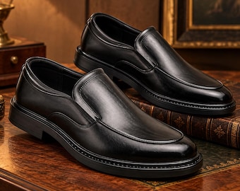 Schwarze Herren-Lederslipper | Elegante Slipper | Business-Schuhe | Klassische Herrenschuhe | Schuhe für Büro & Hochzeit