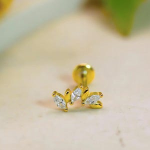 16G kleine bladgoudoorbellen, S925 CZ kraakbeenpiercing, diamanten tragus, helix en schelppiercing, kraakbeenlabret met platte achterkant
