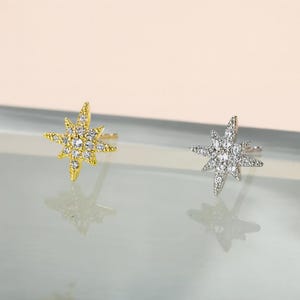 Tiny Starburst Stud Earrings with CZ Crystals, Dainty Sunburst Earrings, Celestial Jewelry, Star Earrings, Piercing Jewelry, Cute Earrings