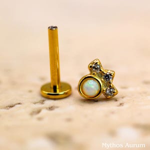 Tiny Opal Stud Earrings, Lotus Flower Stud Gold & Silver, Flat Back Crown Earrings with Opal Gemstone Labret/Helix/Tragus Cartilage for Her
