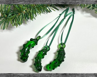 Set of 3 Glass Christmas Pickle Ornaments