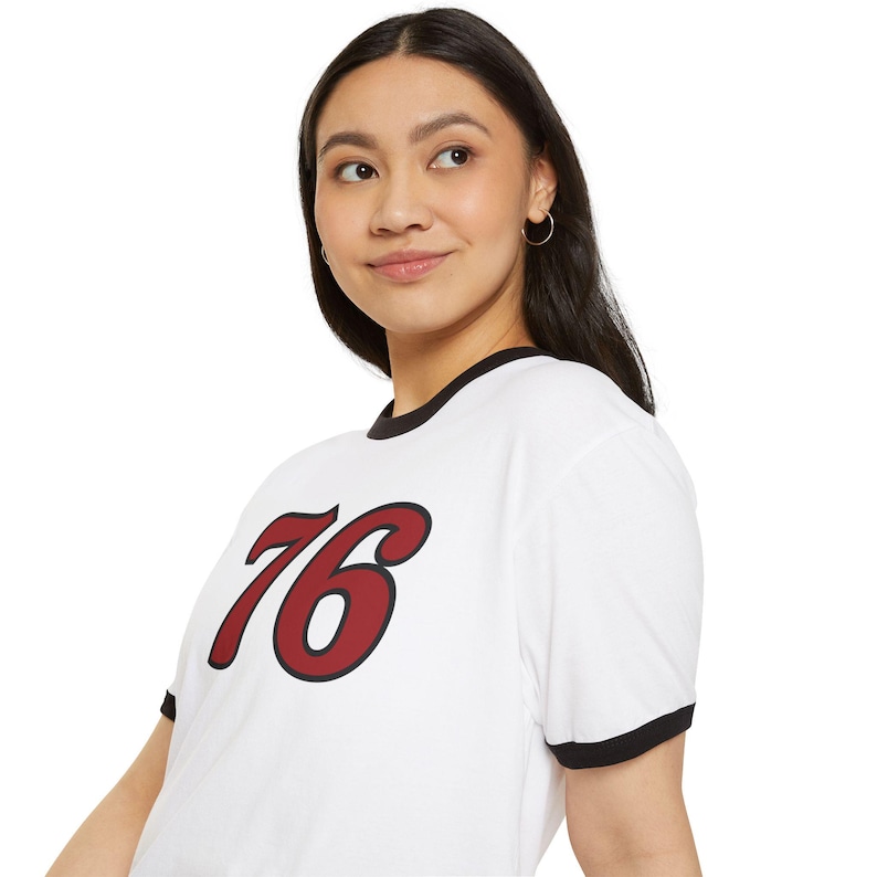 Retro Graphic Ringer T-Shirt, Vintage Style Tee with 76 Design, Brandy Melville Inspired Shirt, 70's Tee, 76 Retro Tee, Retro Shirt image 7